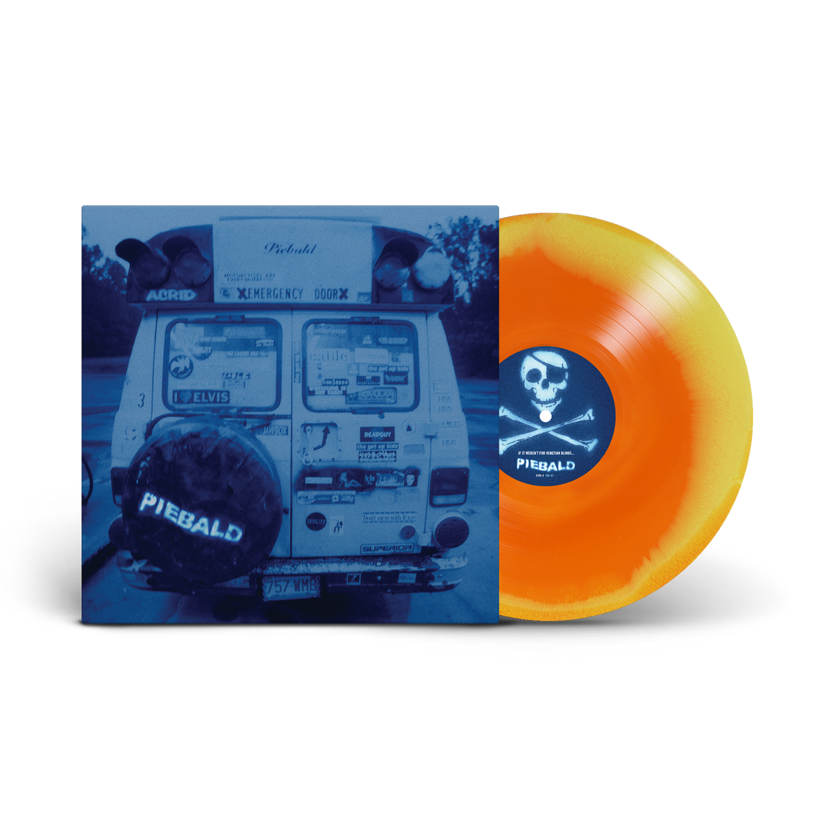 Record cover for reissue version of "If It Weren't For Venetian Blinds" by Piebald on Iodine Recordings. Variant is orange and yellow.